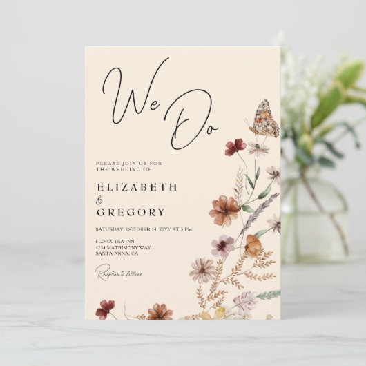 We doen Herfst Boho Wildflower bruiloft Kaart (Staand voorkant)