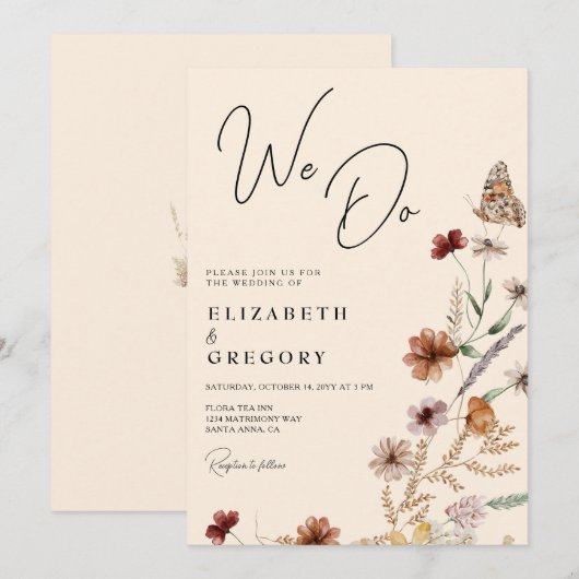 We doen Herfst Boho Wildflower bruiloft Kaart (Voorkant / Achterkant)