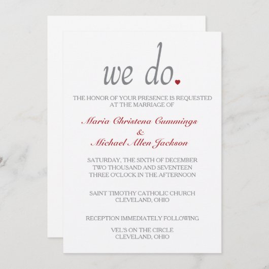 We doen het harten bruiloft ceremonie uitnodigen kaart (Voorkant / Achterkant)