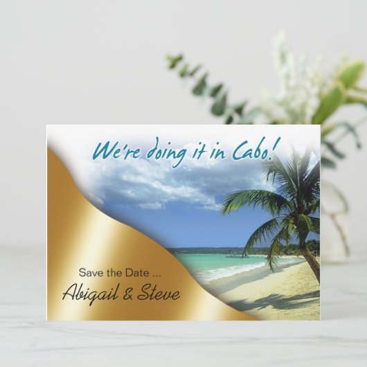 We doen het in Cabo! Reserveer de datum Save The Date (Staand voorkant)