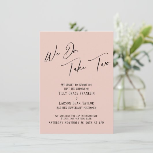 We doen het, neem twee: Vertraagde bruiloft blush  Kaart (Staand voorkant)