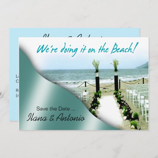 We doen het op de Beach Save the Date (Voorkant / Achterkant)