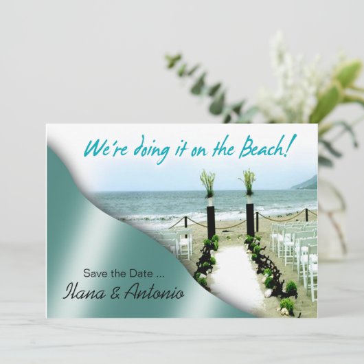 We doen het op de strand Save the Date (Staand voorkant)