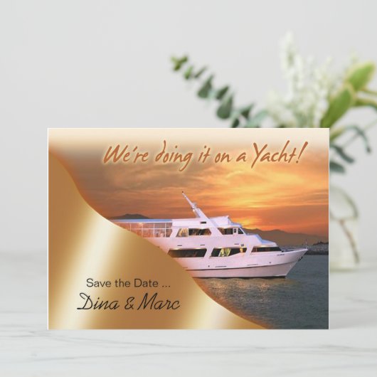 We doen het op een jacht Save the Date (Staand voorkant)