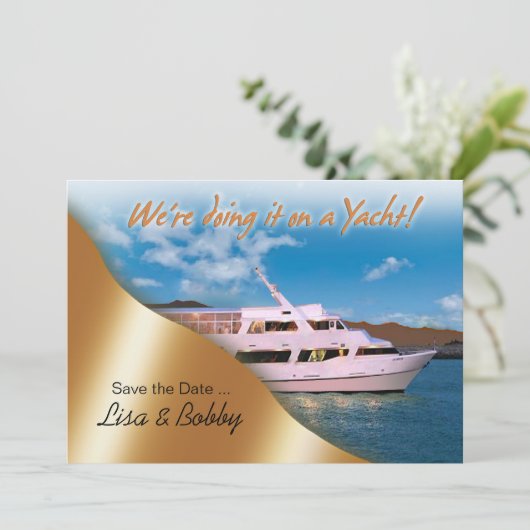 We doen het op een jacht Save the Date (Staand voorkant)