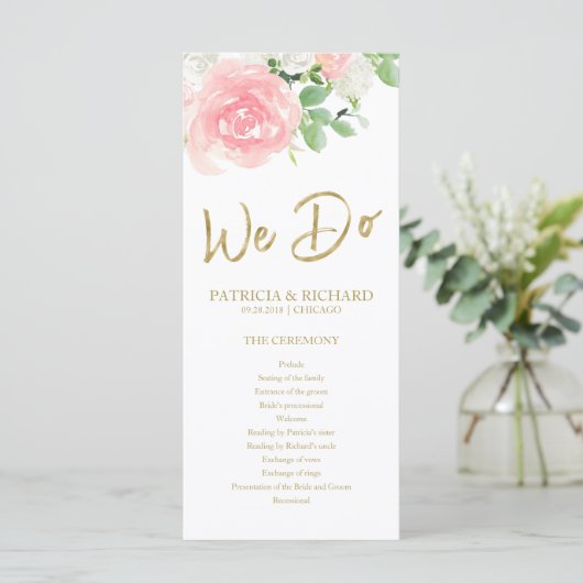 We doen het roze Blush Rozen Floral Gold Wedding P (Staand voorkant)