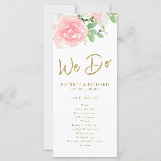 We doen het roze Blush Rozen Floral Gold Wedding P (Voorkant)