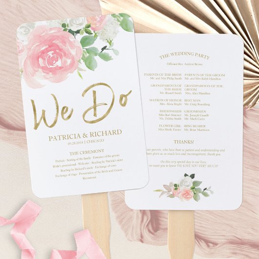 We doen het roze Blush Rozen Floral Gold Wedding P Handwaaier