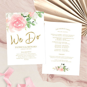 We doen het roze Blush Rozen Floral Gold Wedding P Programmakaart