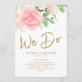 We doen het roze Blush Rozen Floral Gold Wedding P Programmakaart (Voorkant)
