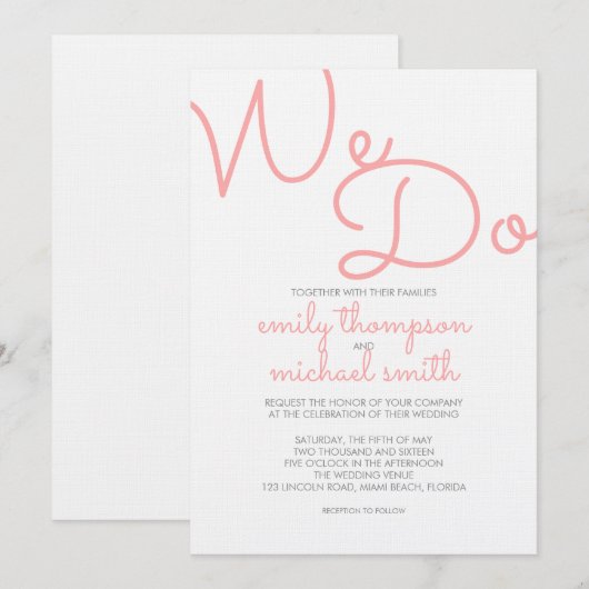 We doen het | Roze moderne Typografie Weddenschap Kaart (Voorkant / Achterkant)