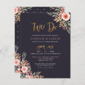 We doen het | Waterverf Rozen en modern Script Wed Uitnodiging Briefkaart (Voorkant / Achterkant)