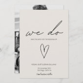We doen minimalistische beige hart foto save the date (Voorkant / Achterkant)