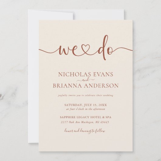 We doen minimalistische terracotta bruiloft monogr kaart (Voorkant)