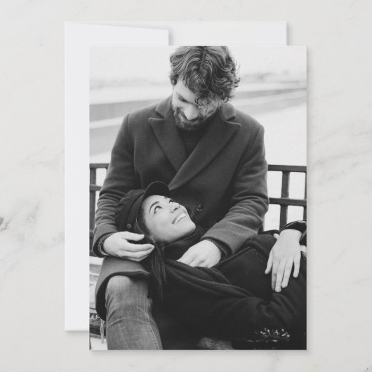 We doen minimalistische zwart wit hart foto save the date (Achterkant)