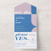 We doen modern gebold blauw en Paars Retro Abstrac All In One Uitnodiging (Binnen)