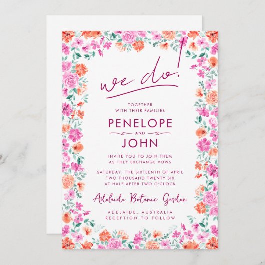 We doen moderne Boho Waterverf bloemenbruiloft Kaart (Voorkant / Achterkant)