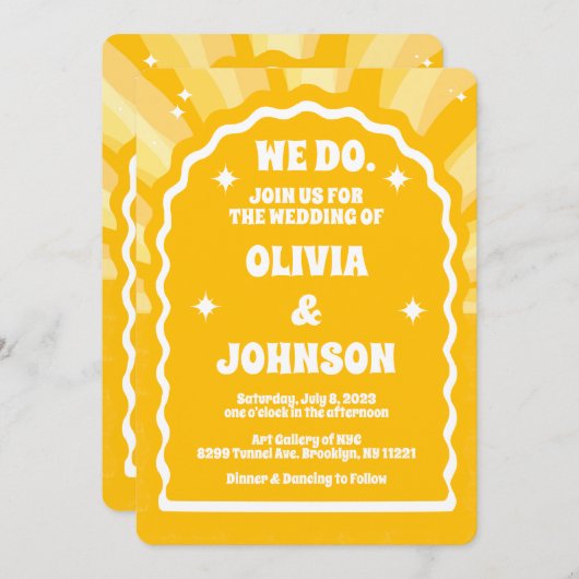 We doen moderne gewaagde zon golvende boog bruilof kaart (Voorkant / Achterkant)