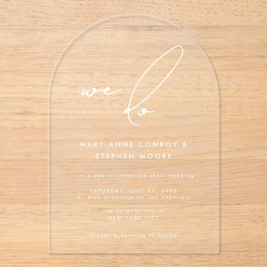 We doen moderne witte kalligrafie duidelijke bruil acryl uitnodigingen (Voorkant)