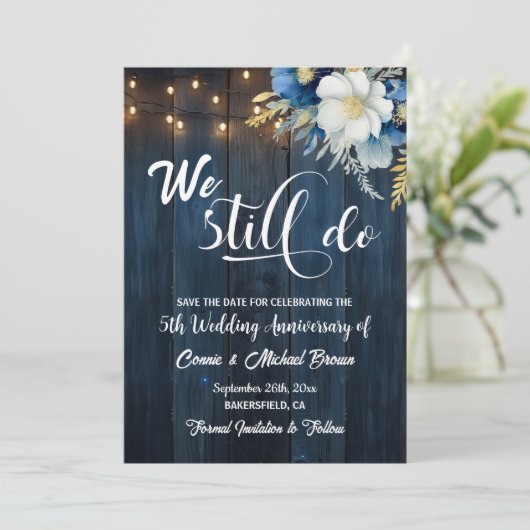 We doen nog steeds 5th Wedding Jubileum String Lig Save The Date (Staand voorkant)