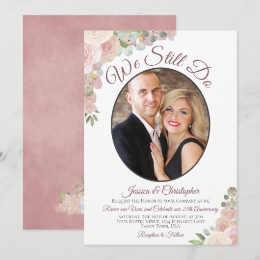 We doen nog steeds Blush Pink Floral & Photo Vow R Kaart (Voorkant / Achterkant)