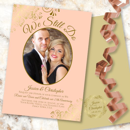 We doen nog steeds Coral Peach & Gold Wedding Vow  Kaart