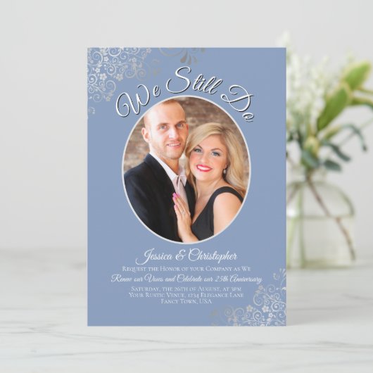 We doen nog steeds Dusty Blue Silver Wedding Vow R Kaart (Staand voorkant)