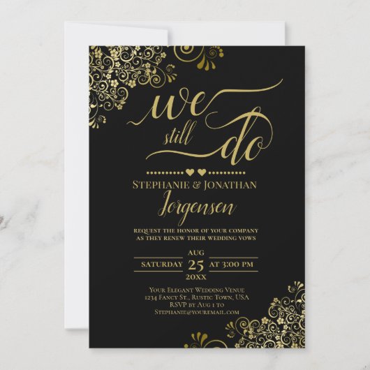 We doen nog steeds Elegant Black en Gold Vow Renew Kaart (Voorkant)