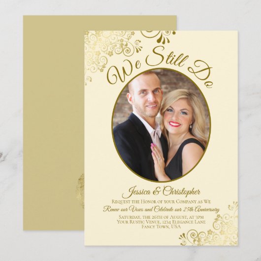 We doen nog steeds Gold en Cream Wedding Vow Renew Kaart (Voorkant / Achterkant)