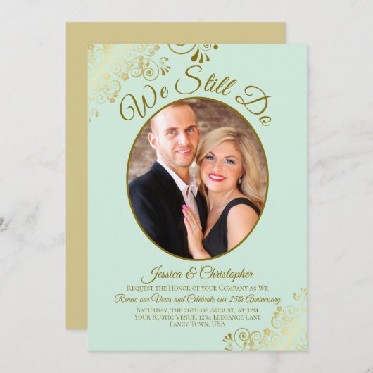 We doen nog steeds Mint Green & Gold Wedding Vow R Kaart (Voorkant / Achterkant)