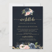 We doen nog steeds Navy Blush Bloemen Gouden Gelof Kaart (Voorkant)