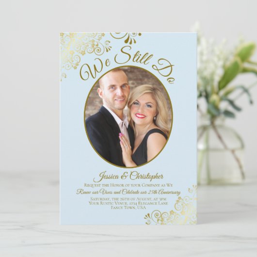 We doen nog steeds Powder Blue & Gold Wedding Vow  Kaart (Staand voorkant)