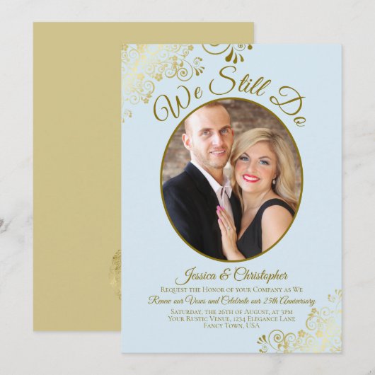 We doen nog steeds Powder Blue & Gold Wedding Vow Kaart (Voorkant / Achterkant)