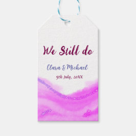 We doen nog steeds roze paarse waterverf glitter s cadeaulabel
