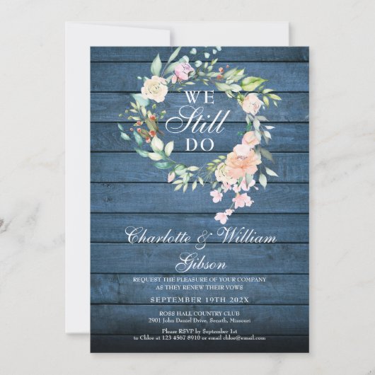 We doen nog steeds Vow Renewal Floral Blue Rustic  Kaart (Voorkant)