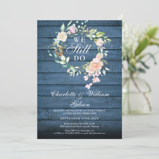 We doen nog steeds Vow Renewal Floral Blue Rustic  Kaart (Staand voorkant)