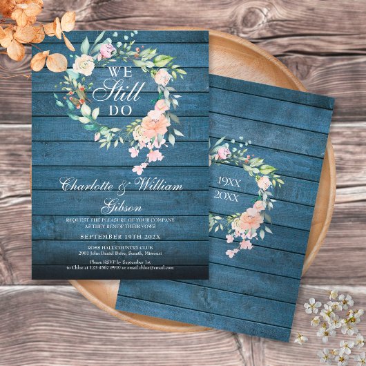 We doen nog steeds Vow Renewal Floral Blue Rustic Kaart