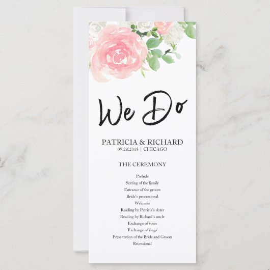 We doen Pink Blush Rozen Floral Wedding Program (Voorkant)
