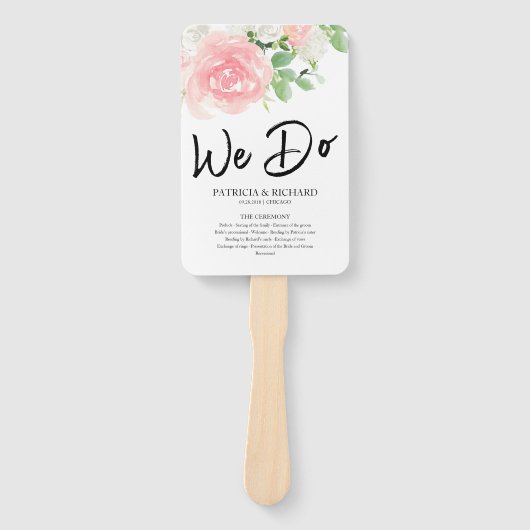 We doen Pink Blush Rozen Floral Wedding Program Handwaaier (Voorkant)