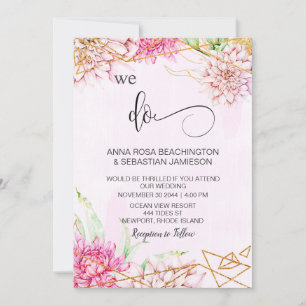 *~* WE DOEN Pink Floral RSVP AR15 QR Crystal Weddi Kaart
