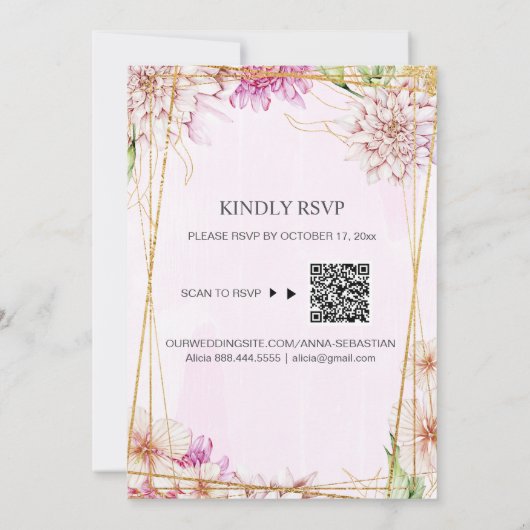 *~* WE DOEN Pink Pastel Floral RSVP AR15 QR Kaart (Achterkant)