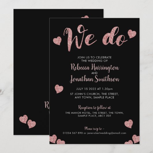 "We doen" roze uitnodiging voor een zwart huwelijk (Voorkant / Achterkant)