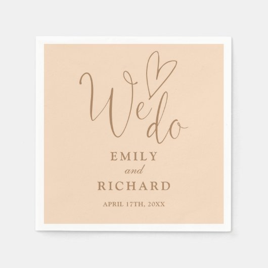 We doen Script Love Heart Soft Peach Wedding Servet (Voorkant)