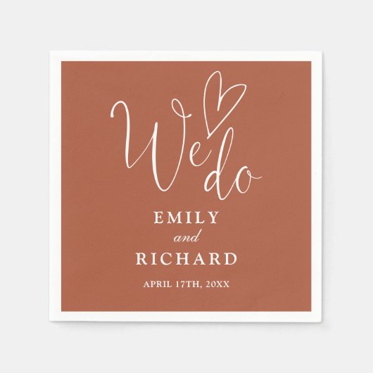 We doen Script Love Heart Terracotta bruiloft Servet (Voorkant)