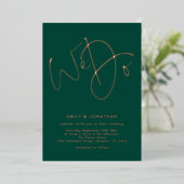 We doen Script Photo Emerald Green Roos Gold Weddi Folie Uitnodiging (Staand Voorkant)