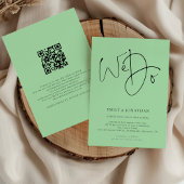 We doen Script QR Code Celadon Green Wedding Kaart