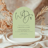 We doen Script QR Code Limoen Cream Green Wedding Kaart