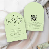 We doen Script QR Code Limoen Cream Green Wedding Kaart