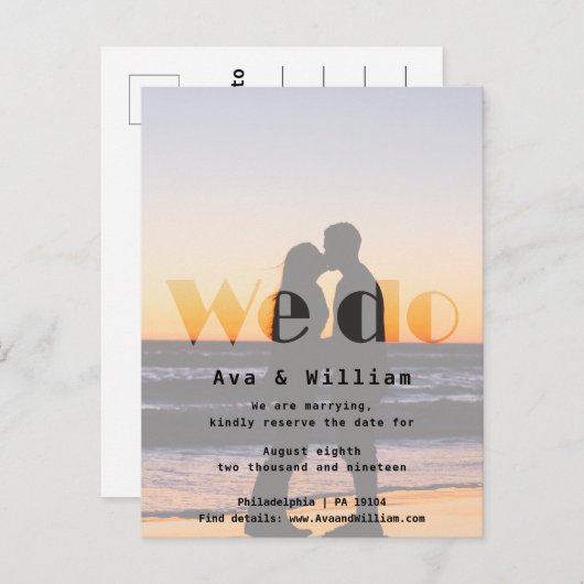 We doen - strand bruiloft - reserveer de datum aankondigingskaart (Voorkant / Achterkant)