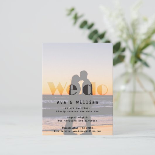 We doen - strand bruiloft - reserveer de datum aankondigingskaart (Staand voorkant)